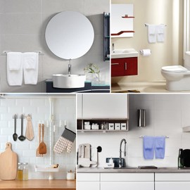 Self Adhesive Towel Bar, JiGiU Bathroom Hardware Set Include 16-Inch Bath Towel Bar,Toilet Paper Holder & 3 Packs Towel Hooks SUS304 Stainless Steel Wall Mount No Drill Sticky on Towel Holder Kit