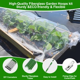 FOTMISHU Garden Hoops for Raised Beds Row Cover,5 Sets 7ft Grow Tunnel,Rust-Free Fiberglass Greenhouse Support Hoops Frame for Garden Mesh Netting, Outdoors Plant Growth -24PCS