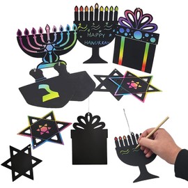 The Dreidel Company 24 Pack Hanukkah Scratch Art Cards Assorted Designs, Magic Drawing Coloring Sheet Set for Kids Gifts Home Activities School Decor (24-Pack)