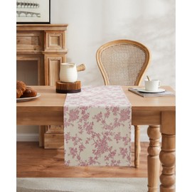 YZJZEDS 100% Cotton French Pastoral Table Runners, 13x72 Inch Pink Farmhouse Table Runners 72 Inches Long, Vintage Flowers Print Home Decors