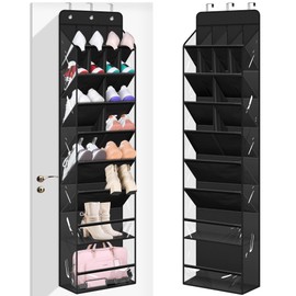 MISSLO Clear Over the Door Shoe Organizer Large Deep Pockets Hanging Shoe Rack for Closet Fit 20 Pairs Shoe Holder for Sneakers Boots Storage, Black