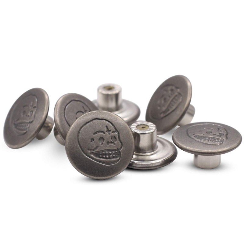 17mm Skull and Bones Gun Black Jean Buttons No-Sew Tack