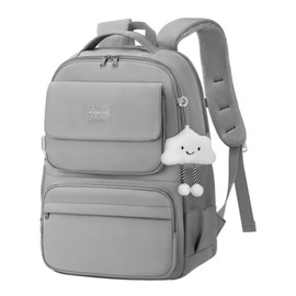 FIORETTO 25L School Bag for Girls & Teens, Womens Backpack Rucksack with Organized Pockets, Trolley Strap & Chest Buckle, Fits 15.6" Laptop, Ideal for School, Travel & Daily Use Grey