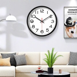 NUOVO Wall Clock Black Frame with Glass Cover Silent Ticking Movement Quartz Wall Clock Modern Quartz Design Decorative Indoor Kitchen 12 Inches