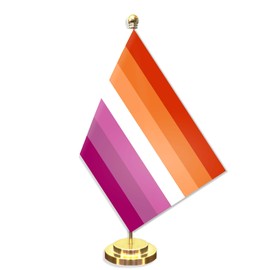 Lesbian Desk Small Flag Set,5×10 Inch Lesbian lover Mini Desktop table Banner,14" Metal Solid Pole Decor,Tiny Digital Printed Polyester Banner With Golden Base