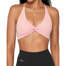 Danysu Women's Workout Sports Bras Backless Padded Low Impact Bra Yoga Crop Tank Top Twirl Front Pink Baby M