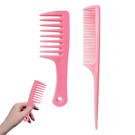 Mini Wide Tooth Comb,Rat Tail Comb,2PCS Hair Comb Set,Small Travel Purse Shower Hair Combs Detangling Comb Brush for Curlies Fine Tooth Comb Hair-Cutting Styling Comb for Women Men (Pink)