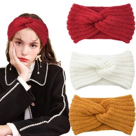Winter Headbands for Women,3 Pcs Knitted Headband,Elastic Crochet Ear Warmer Headband for Women Girls