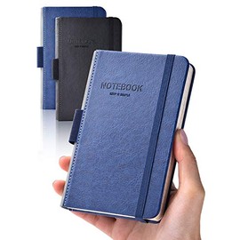 Pocket Notebook Small Notebook 2-Pack, 3.5" x 5.5" Pocket Notebooks Hardcover with Thick Lined Paper, Inner Pockets, Cover Letter Embossing Design Mini Journal Notepad 1Black 1Blue Leather