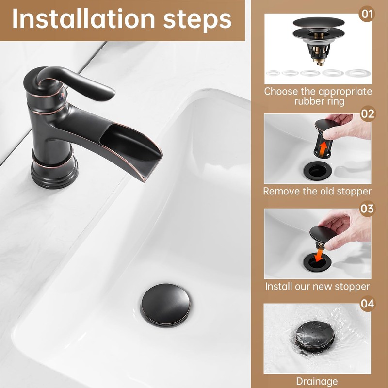 Fransiton Bathroom Sink Drain Stopper, Big-Cap Pop-up Drain Fits 1.1"