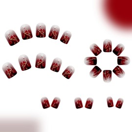 Vopintpy Glitter Red Maple Leaf Fake Nails Thanksgiving Short Square Press on Nails Glossy Fall Acrylic Nails with Gradient Design Glue on Nails Autumn Maple Leaves Stick on Nails for Women