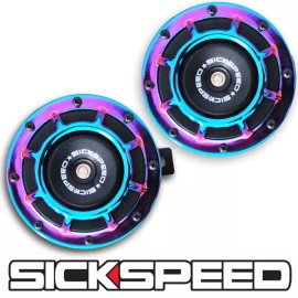 SICKSPEED 2PC NEO CHROME SUPER LOUD COMPACT ELECTRIC BLAST TONE HORN CAR 12V P26