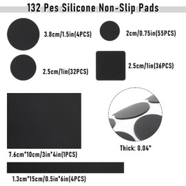 132 Pcs Rubber Pads Self Stick Non Slip Furniture Pads Silicone Cuttable Furniture Pads Anti-Sliding Anti-Scratch Rubber Floor Protectors for Furniture and Appliances Round, Square, Rectangle