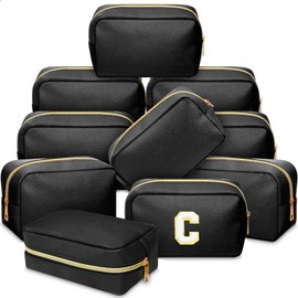 Sweetude 10 Pcs Preppy Makeup Bag Bulk Cosmetic Bag Bridesmaid Gift Wedding Bachelorette Party DIY Toiletry Bag PU Leather Skincare Pouch Small Makeup Bag for Women(Black)