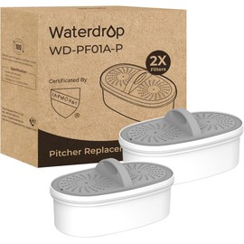Waterdrop Upgrade NSF 53&42&372 Certified Replacement Filters, for All Waterdrop Pitcher and Dispenser Filtration System, Reduces PFAS, PFOA/PFOS, Chlorine, Cadmium, Copper, Mercury, Pack of 2