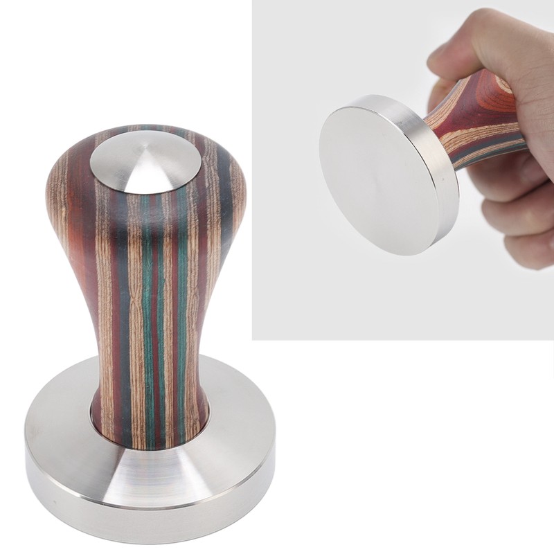 Colorful Wood Coffee Flat Tamper Stainless Steel Base Powder Hammer