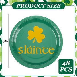 48Pcs St. Patrick's Day Party Plates Slainte Cheers Green Disposable Paper Plates Gold Foil Lucky Shamrocks Round Dinner Dessert Serving Plates for Irish Celebration Events Party Supplies (7 Inch)
