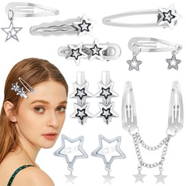 Winsyison 10pcs Star Hair Clips, Non-Slip Metal Barrettes for Women, Y2K Cute Snap Hair Accessories for Thin Thick Long Short Curly Wavy Hair- Silver