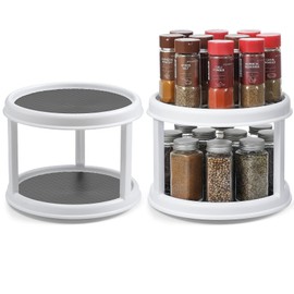 2 Pack, 2 Tier 10" Turntable Lazy Susan Spice Organizer - Rotating Seasoning Rack Spinner for Pantry Cabinet Kitchen Countertop, Table Top Organizing - Multiuse Two Tier Rotating Organization Rack
