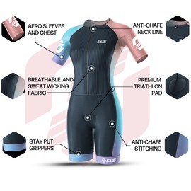 SLS3 Triathlon Suits Women Elite Aero Sleeved Tri Suit Women, Trisuit, Quick-Dry, Italian Chamois, Ready for Any Distance (Horizon, X-Large)