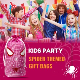 Eylola 48Pcs 6.3 x 9 Inch PE Pink Spider Themed Gift Bags Spider Party Favors Goody Treat Bags Spider Themed Birthday Party Supplies