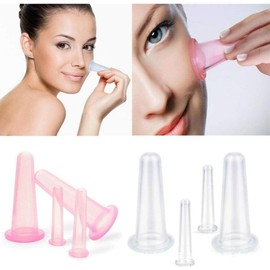 4Pcs Professional Facial Cupping Set, Pink Silicone Massage Cups, Mini Size for Face, Neck, Back, Eyes