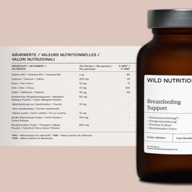 WILD NUTRITION Food-Grown® Vitamine für die Stillzeit | Vitamine für Energie und Immunstärkung nach der Geburt | Vitamin B6, Zink, Eisen und Selen | Bockshornklee & Brennnessel | 90 Kapseln