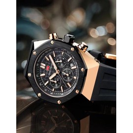 Mini Focus Mens Watch Octagon Casual Wrist Watch (Chronograph/Waterproof/Luminous/Calendar) Silicon/Leather Band Watch for Men