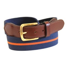 Thomas Bates Mens Elastic Surcingle Belt with Leather Tab (Navy/Mandarin, 38)