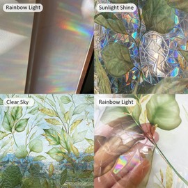 ChicSkin Watercolor Rainbow Window Film Privacy, Double-Sided Decorative Suncatcher Film for Glass Camper Window, Laser Golden Green Leaves Window Clings 16.92"X39.37"