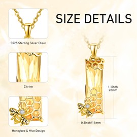 AENEAS Gold Bee Chains for Women, Sterling Silver, Citrine Chain, November Birthstone Chain, Bee Jewellery, Gift for Women, 18 + 2 Inches, Sterling Silver, Citrine