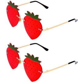 JarThenaAMCS Strawberry Shape Sunglasses Red Strawberry Rimless Sunglasses Fruit Theme Party Prom Accessories Costumes Glasses for Women Summer Holiday Birthday, Set of 2