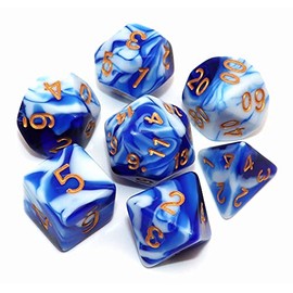 CREEBUY DND Polyhedral Dice Set for Dungeon and Dragons D&D RPG COC Role Playing Games Tabletop 7-Die Set with Dice Bag (Blue Mix White)