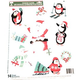 Christmas Glitter Reusable Window Cling ~ Penguins Snowman Reindeer