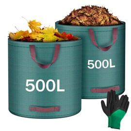 Flintronic Garden waste bag, garden bags for garden waste, 2 x 500 l, green cutting bags, foldable, garden bag, leaf bag, waste bag for garden waste, green cuttings, leaf waste