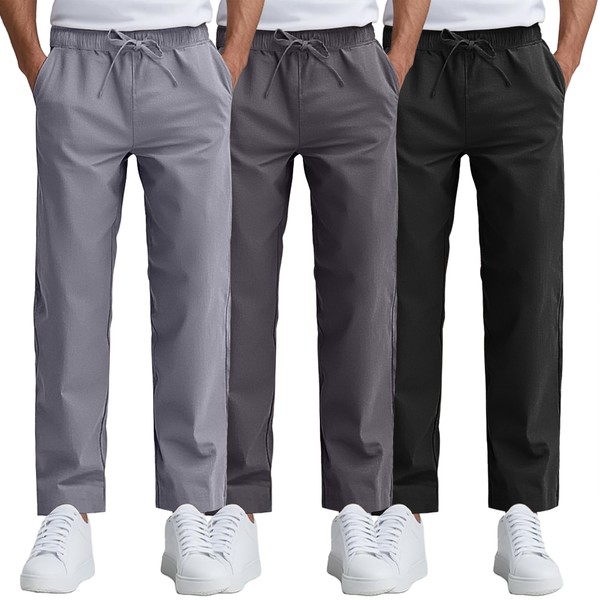Ficerd 3 Pack Men's Casual Cotton Chino Pants, Summer Lounge