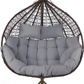DANGHOOGY Outdoor Double Egg Chair Cushions, Waterproof Wicker Egg Chair Replacement Cushion, Thickened Hanging Chair Cushion, 65x47x7 Inches (Grey)
