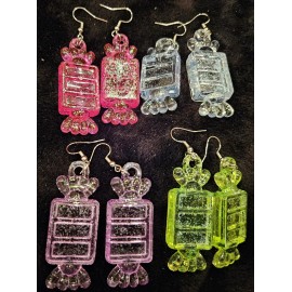 HARD ROCK CANDY GLITTER EARRINGS SWEET LOLLIPOP HANDMADE CHOOSE 1 OF 4 COLORS