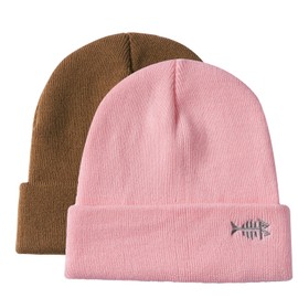 BASSDASH Winter Stretchy Knit Beanie Hats Soft Warm for Men Women Lightweight Stylish Unisex Cuffed Beanies, 2-pack: Brown, light Pink, One Size