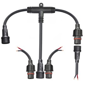 dstfuy 2pin Waterproof Connector,IP68 2 Core 2 pin T Shape Tee Connector,with 16WAG 1 Male Ends 2 Female End,LED Extension Cable for Car,Boat,Indoor/Outdoor LED Strip Lights.