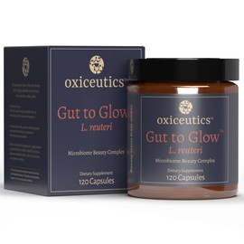 Oxiceutics Gut to Glow l reuteri probiotics by Author Dr. William Davis. Supports Gut-Skin-Axis with Marine Collagen & Hyaluronic Acid -Dr. formulated probiotics for Women