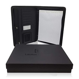 Lautus Designs Zippered Business Portfolio – Professional Matt Black Portfolio Binder & Organizer Folder with 10.5 Inch Tablet Sleeve & Notepad with Gift Box