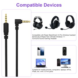 Tobysome 3.5mm Audio Cable Aux Cord Compatible with Razer BlackShark V2 Pro Wireless Headset/Barracuda X/Razer Nari Ultimate Wireless 7.1 Surround Sound Gaming Headset