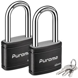 Puroma 2 Pack Keyed Padlock with 3 Keys, 1.8 Inch Locker Lock 40mm Heavy-Duty Locks for Gate Fence Hasp Cabinet Toolbox School Gym Locker (Black)