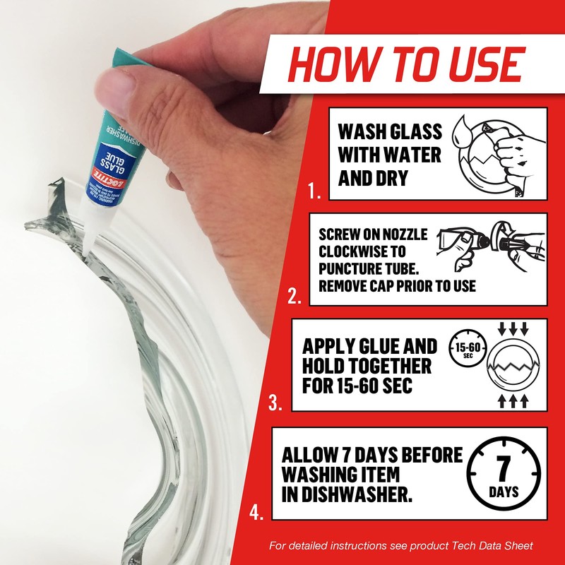 Loctite Glass Glue, Dishwasher Safe, Dries Clear & Fast Bonding,