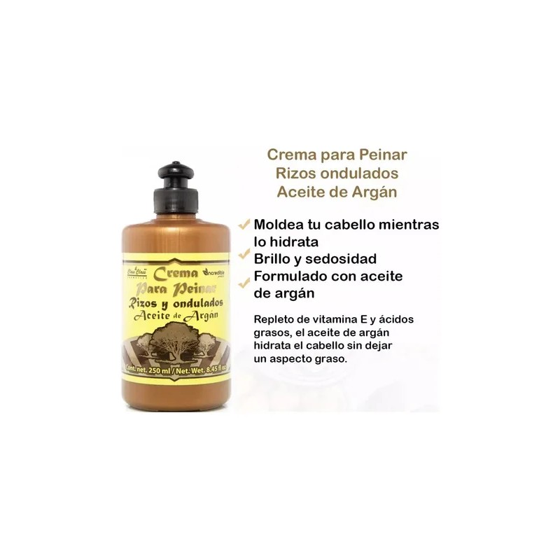 Crema Peinar Rizos Definidos Aceite Argan Incredible 250ml
