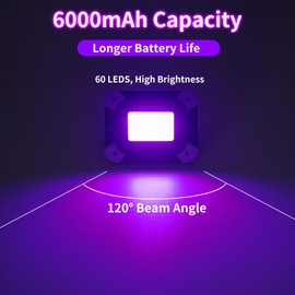 Rechargeable LED Black Light, Battery Powered Blacklight, Cordless Ultraviolet Flood Light, Waterproof Black Lights for Outdoor Glow Party, Body Paint, Fluorescent Poster, Night Fishing,Stage Lighting