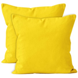 Encasa XO Throw Cushion Cover 2pc Set - Sunbeam Yellow - 24 x 24 inch Solid Dyed Cotton Canvas Square Accent Decorative Pillow Case for Couch Sofa Chair Bed & Home