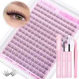 Natural Lash Clusters Kit Wispy Lash Extension Kit Bandless Eyelash Extension Kit C Curl Eyelash Clusters Soft and Lightweight Individual lashes 11-13mm Cluster Eyelash Extensions Kit by Lanflower