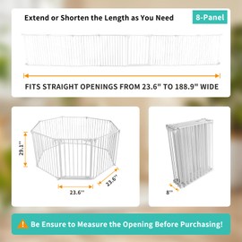 SHYUJAJIE Extra Wide Baby Gate, 30" Tall 189" Wide Configurable Baby Gate Fireplace Safety Fence, Metal Pet Safety Playpen for Toddler/Pet/Dog Christmas Tree Fence (Whtie, 8-Panel)
